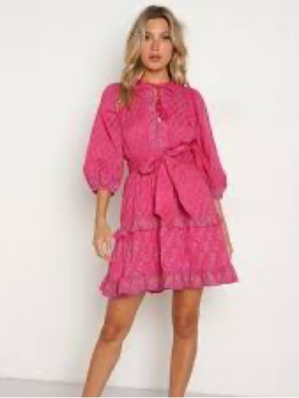 Cleobella Hot Pink Tiered Tie-Waist Mini Dress